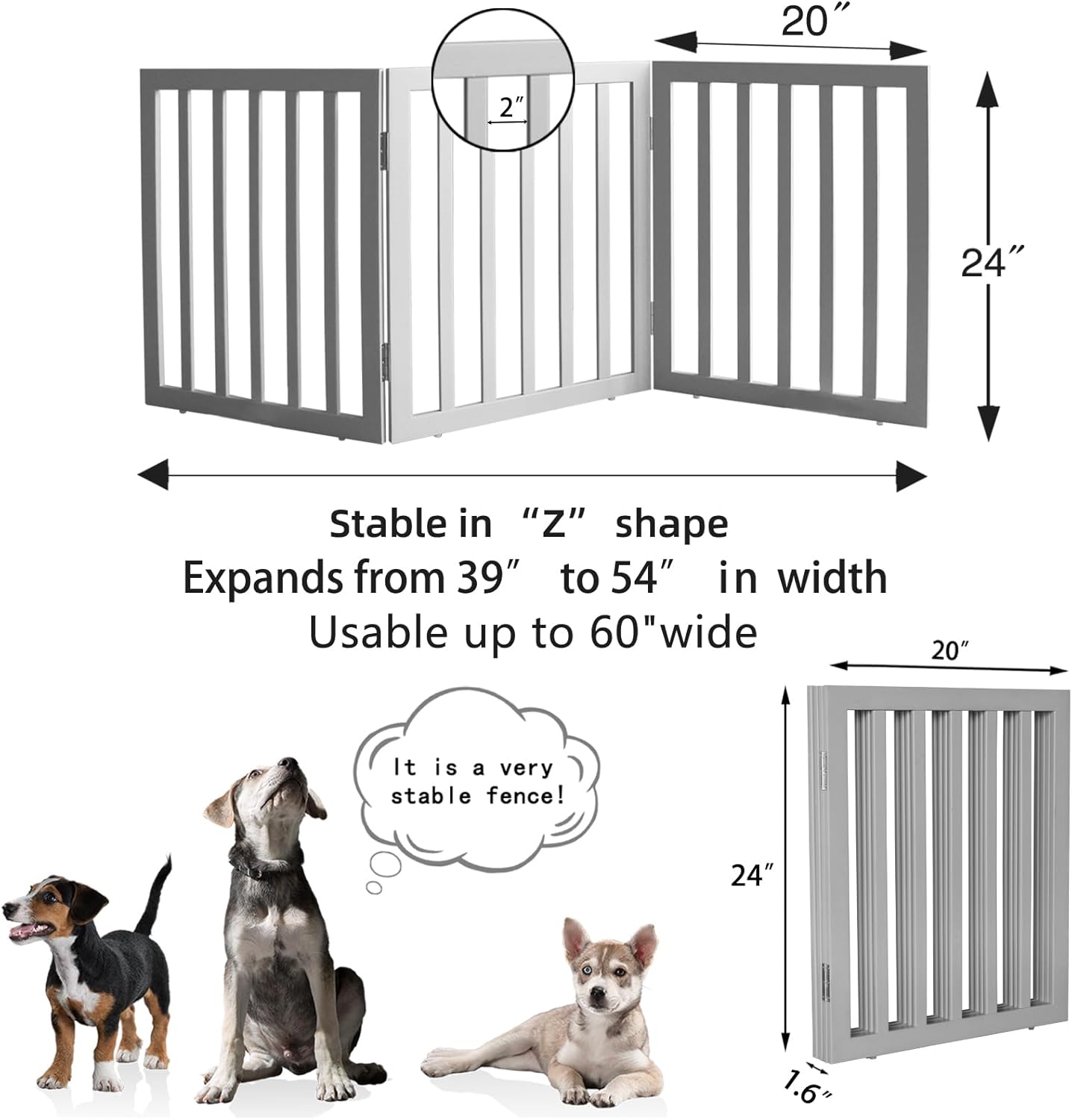 ZJSF Freestanding Indoor Dog Gate for House Foldable Wood Brown Puppy Gate for Doorways Pet Gate for Stairs Extra Wide Pet Fence 24" Height 2 Panels