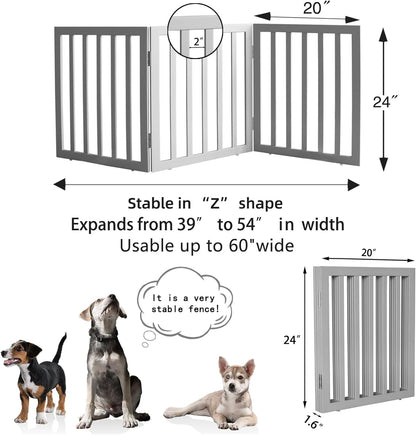ZJSF Freestanding Indoor Dog Gate for House Foldable Wood Brown Puppy Gate for Doorways Pet Gate for Stairs Extra Wide Pet Fence 24" Height 2 Panels