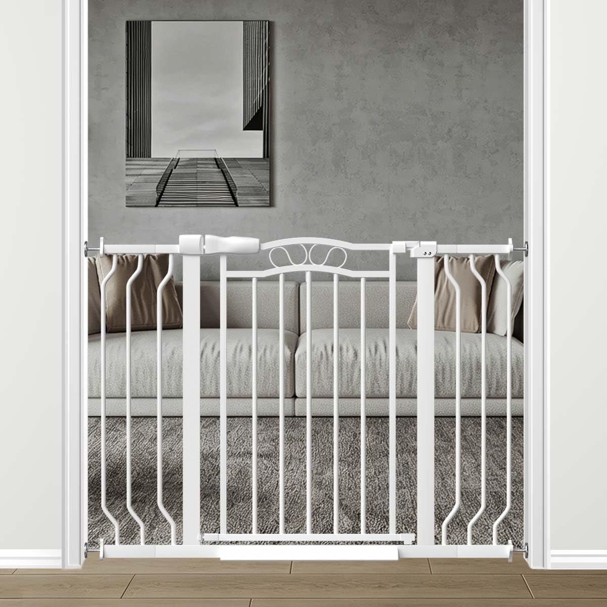 Fairy Baby 62.5"-71.6" Extra Wide Baby Gate Pressure Mount, Long Large Dog Gate Indoor Doorways Stairs, No Drill Safety Child Gate for Kids with Double Lock, Walk Thru Pet Gate for Puppy Doggy, Black
