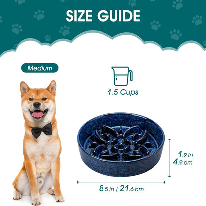 vancasso Ceramic Slow Feeder Dog Bowls, Puzzle Dog Food Bowls with Floral Maze, Anti -Slip Pet Food Dish for Small Breed, 0.6 Cups, Pink