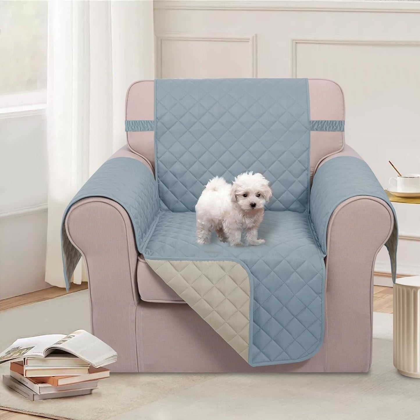 U-NICE HOME Reversible Sofa Cover Washable Couch Cover for Dogs Friendly with Elastic Straps Water Repellent Furniture Protector for 3 Cushion Couch (Sofa, Coffee/Beige) - Colors A