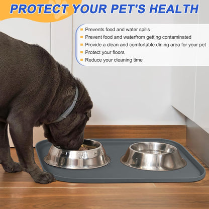 Small Silicone Pet Food Mat with Raised Edge for Food and Water Bowl, Square Dog Feeding Mats, Cat Food Trays for Floor Waterproof, Rubber Tray for Dogs and Cats, 12 x 12 x 0.7 Light Olive Green