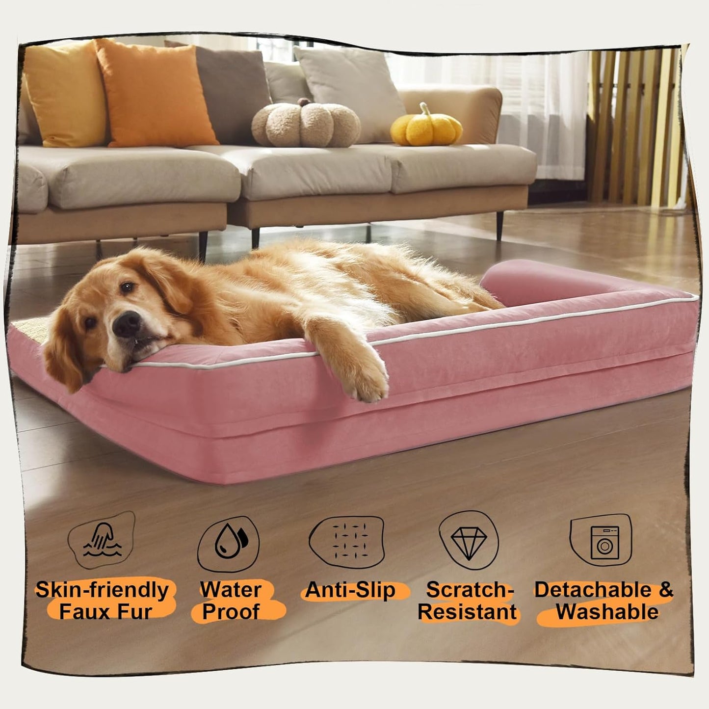 Large Dog Bed Orthopedic Washable - Beds Bolster - Medium XL XLarge Big Dogs - Memory Foam Couch Sofa - Waterproof with Removable Cover