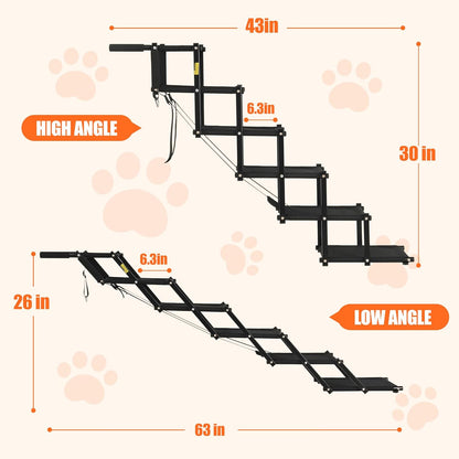 Dog Stairs for Large Dogs, Heavy Duty Foldable Dog Steps for Car Truck Non-Slip Surface Pet Stairs Ramp Supports up to 150 lbs, 6 Steps