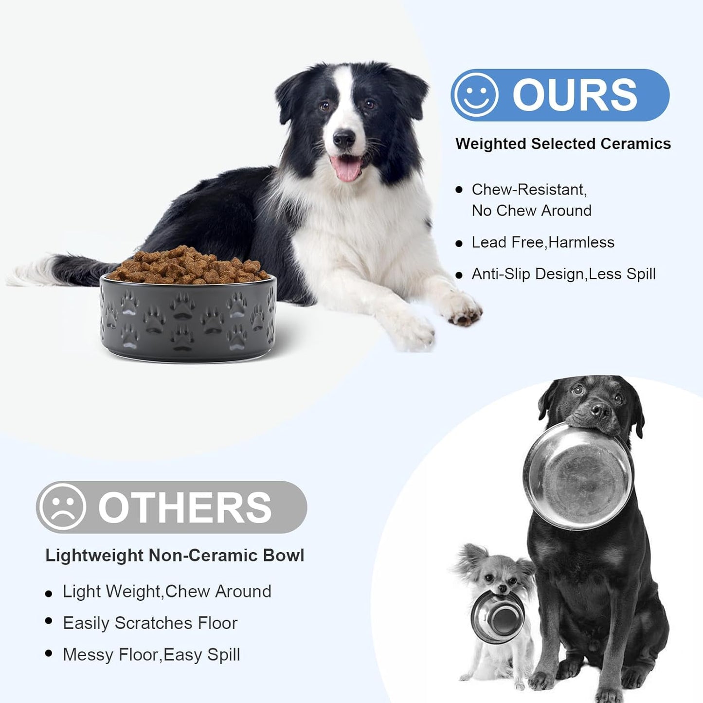 SPUNKYJUNKY Elevated Dog Bowls Ceramic, 6.1'' Dogs and Cat Food Water Bowls Raised with Non-Slip Bamboo Stand for Medium Sized Breed Microwave Dishwasher Safe - 28.7 OZ,Beige