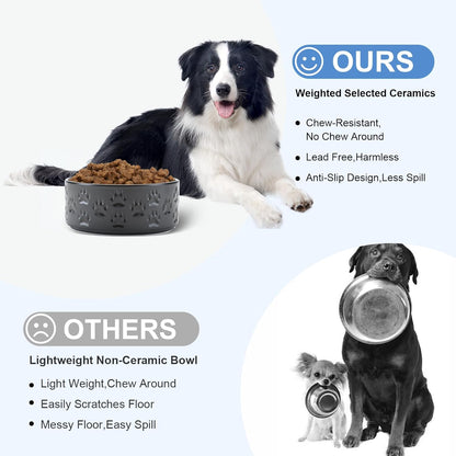 SPUNKYJUNKY Elevated Dog Bowls Ceramic, 6.1'' Dogs and Cat Food Water Bowls Raised with Non-Slip Bamboo Stand for Medium Sized Breed Microwave Dishwasher Safe - 28.7 OZ,Beige