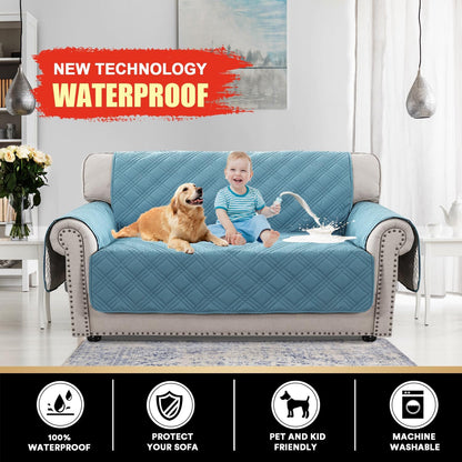 PrinceDeco 100% Waterproof Couch Cover for 3 Cushion Couch Sofa Pet Friendly Non-Slip Couch Cover for Dogs Washable Water Resistant Furniture Protector with Elastic Straps(Sofa 68", French Oak)