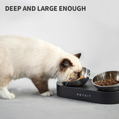 PETKIT 304 Stainless Steel Elevated Cat Bowls&Dog Bowls,Raised Cat Food and Water Bowl Set, Non-Slip, Anti Vomiting 15°Tilted Cat Small Animal Plate