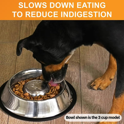 Neater Pet Brands Stainless Steel Slow Feed Dog Bowl for Fast Eating Large Breed, Metal Slow Feeder Dog Bowl Fits in Large Neater Feeders, for Puppy or Dogs (>40 lbs), 3 Cup Food Capacity