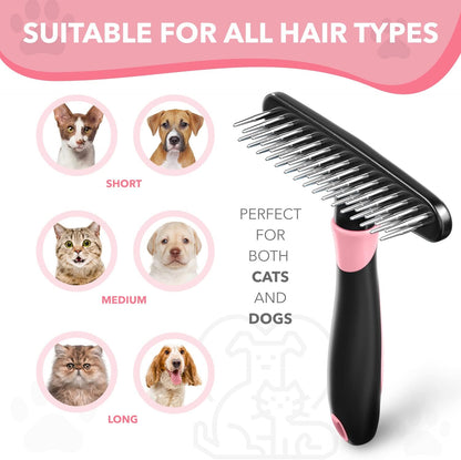 DOGI Deshedding Brush Comb - Undercoat Rake for Dogs, Cats, Short, Long Hair Coats - Double Row Stainless Steel Pins - Reduce Shedding by 90% (Green)