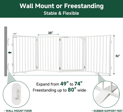 Snagle Paw Full Metal Freestanding Dog Gate,Indoor Dog Gate with Floor Protect Support Feet, 40x24 Inches Foldable Dogs Barrier for Stairs, Hallways and Doorways (24'' H 2 Panel, White
