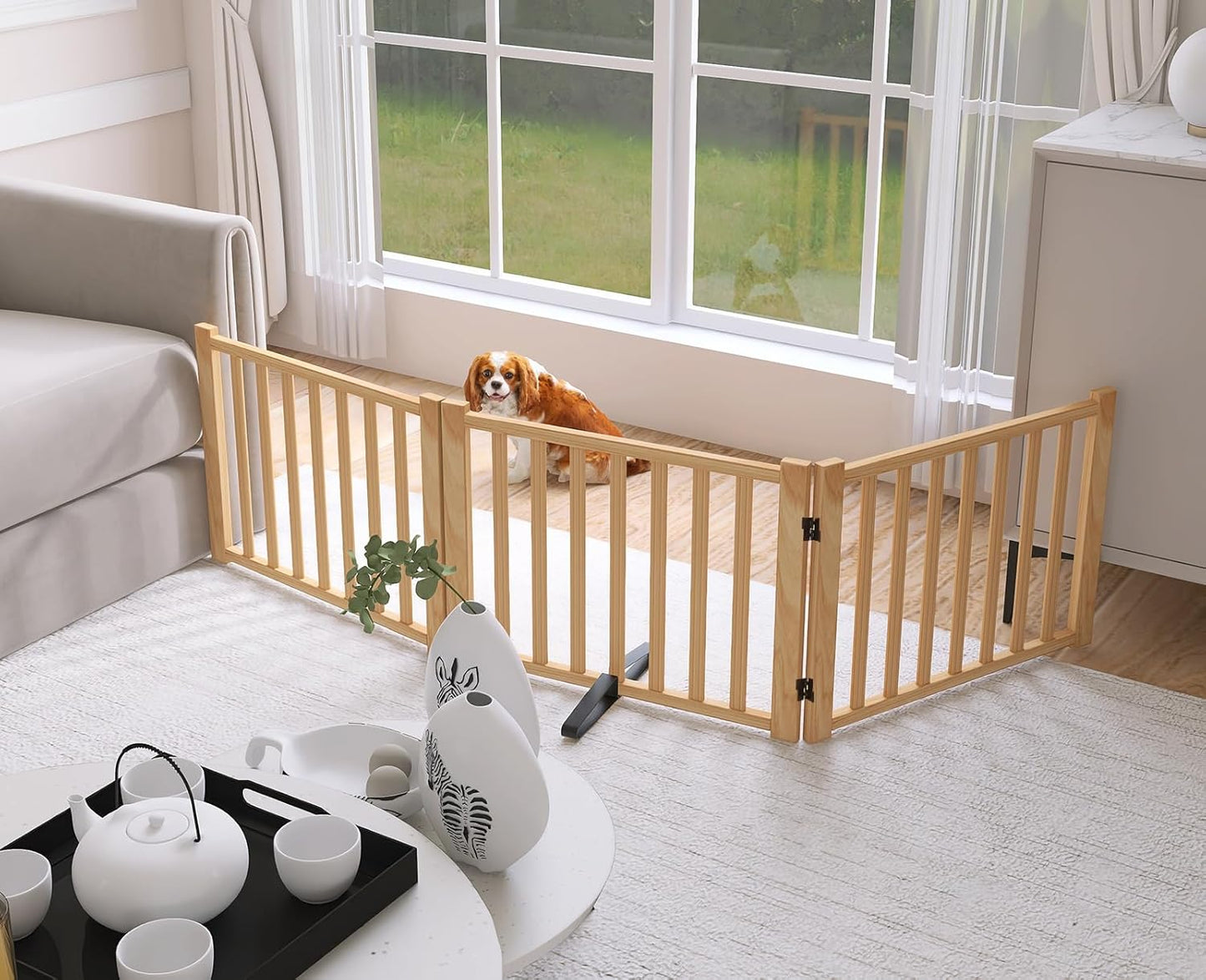 YOCAN Non-Painted Wood FreeStanding Pet Gate for Dogs,Wooden Dog Gates for Doorways, Stairs,The House, Dog Fences Indoor Puppy Gate-2 Panel H:23”