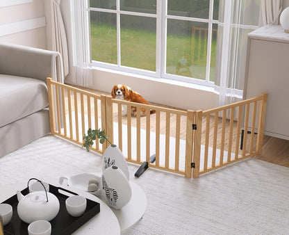 YOCAN Non-Painted Wood FreeStanding Pet Gate for Dogs,Wooden Dog Gates for Doorways, Stairs,The House, Dog Fences Indoor Puppy Gate-2 Panel H:23”