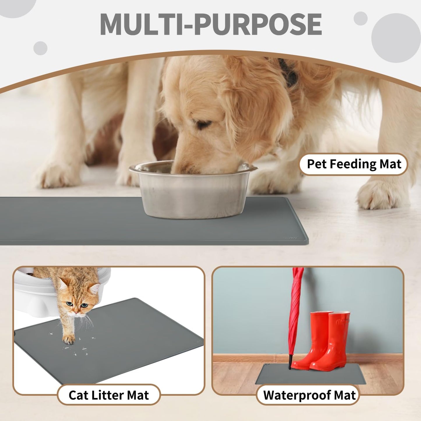 WePet Non-Slip Waterproof Pet Feeding Mat, 20x12 Inch - Silicone Dog & Cat Food Mat with Raised Edge to Stop Food Spills and Water Spills - Dishwasher Safe, Easy Clean
