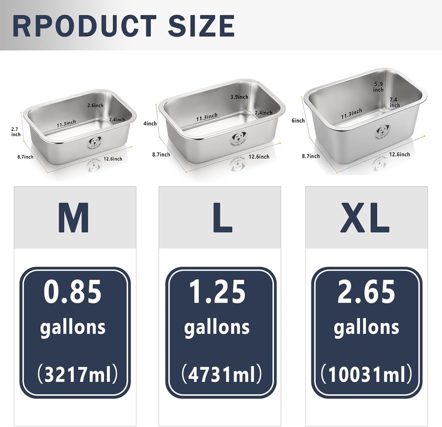 Stainless Steel Dog Bowls for Large Dogs, High Capacity Metal Dog Food Bowls, Food and Water Bowl for Larges, X-Large, and Big Dogs 1.25 Gallons