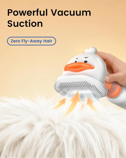 Vacuum Dog Brush for Shedding, 4-in-1 Self-Cleaning Slicker & Undercoat Rake, Deshedding Grooming Tool, Anti-Static, Massage & Combing All In One! (White)