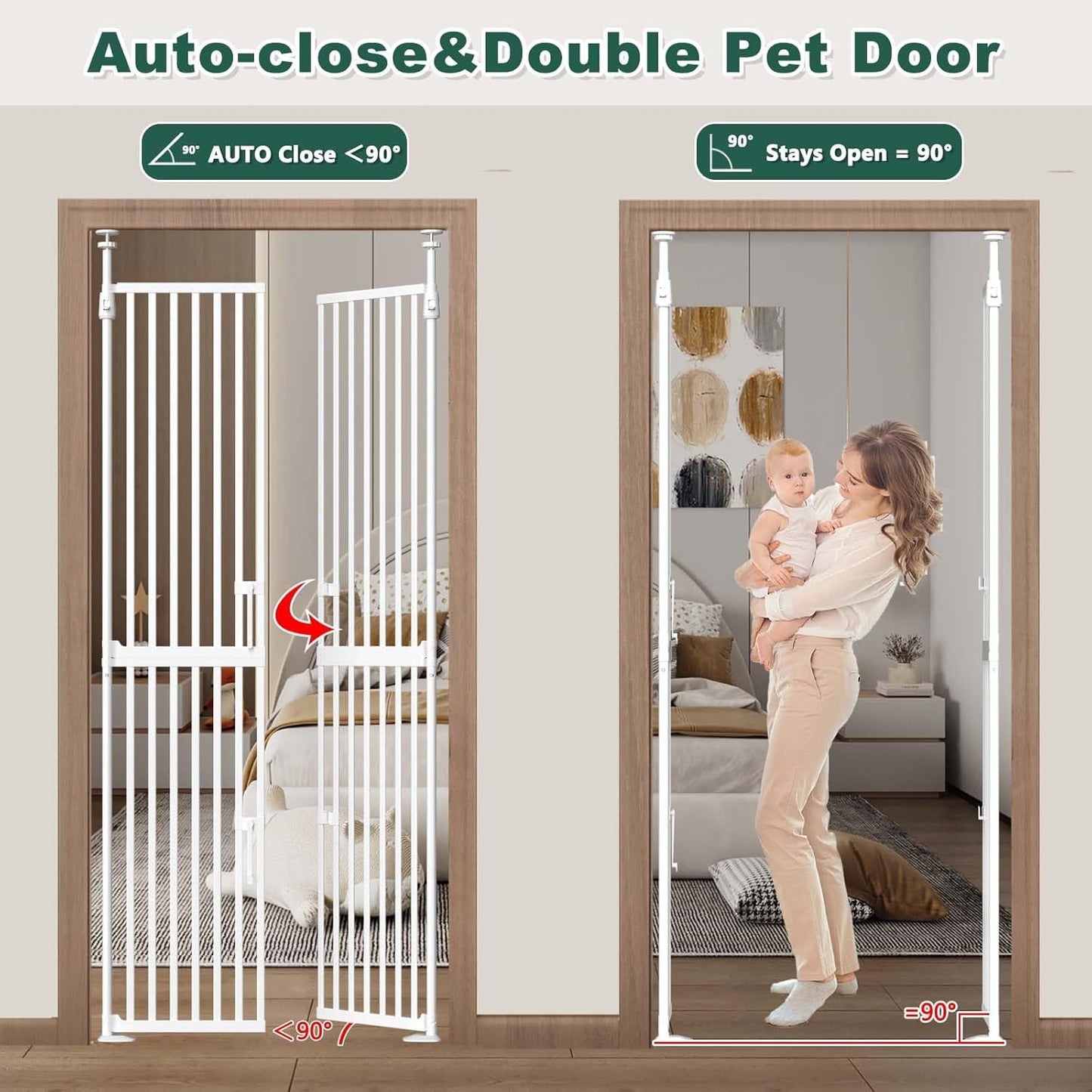 71" Extra Tall Cat Gate for Doorway,34"-37" Wide Pet Gate Pressure Mounted Walk Through Swing Auto Close Safety Dog Gates for Indoor, Stairs,Hallway