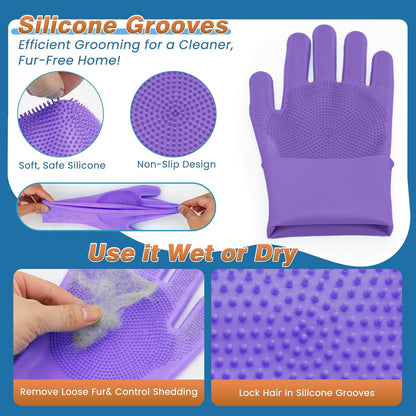 7PCS Dog Washing Gloves | Dog Bath Brush | Storage Bag | Dog Finger Toothbrush for Short & Long Haired Dogs & Cats | Efficient Deshedding Bathing & Massaging, Suitable for Pets (Sage Green)