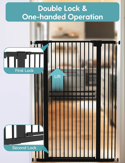 No Pawblems 55" Extra Tall Pet Gate for Cat/Dog, 29-40" Wide Auto Close Tall Dog Gate for Doorways/Hallways, 1.37" Ultra Narrow Spacing, NO Drilling Pressure Mounted, Black