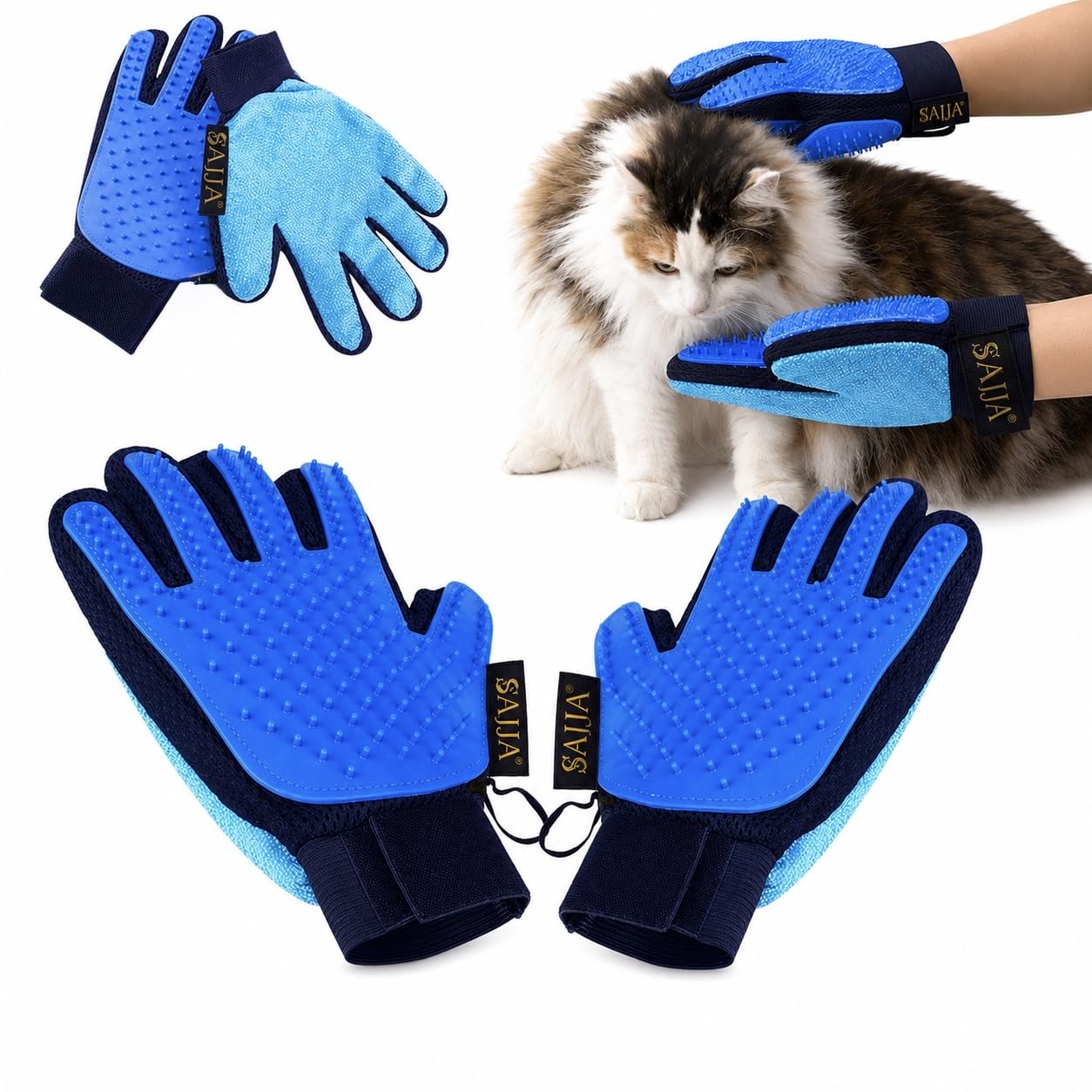 2-in-1 Pet Grooming Gloves 2-Pack – Double-Sided Deshedding & Pet Hair Remover for Dogs & Cats – Gentle Massage Glove for Shedding Fur – Lint Remover for Furniture & Clothing