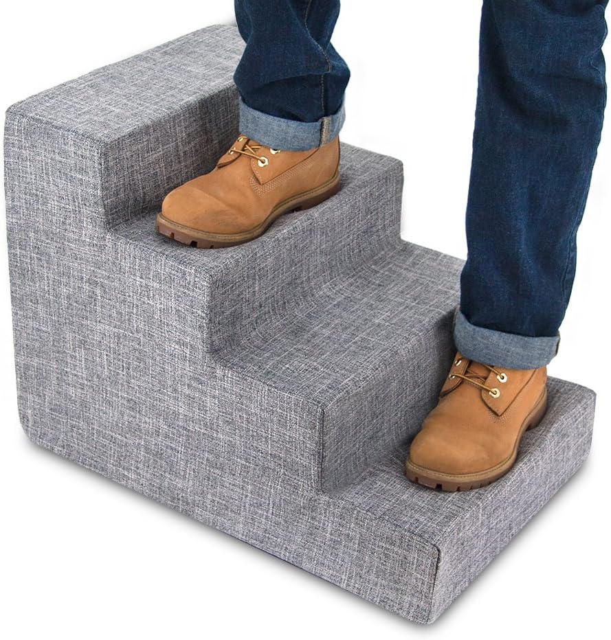 Best Pet Supplies Dog Stairs & Steps - Foam Steps for Small Dogs & Cats, Non-Slip Indoor Balanced Pet Step Support, Dog Ramp, No Assembly, Ash Gray Linen, 2-Step (12-inch Height)