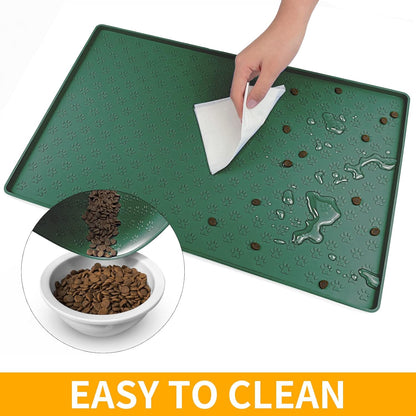 Ptlom Pet Placemat for Dog and Cat, Mat for Prevent Food and Water Overflow, Suitable for Small, Medium and Big Pet, 18" 12", Grey, Silicone