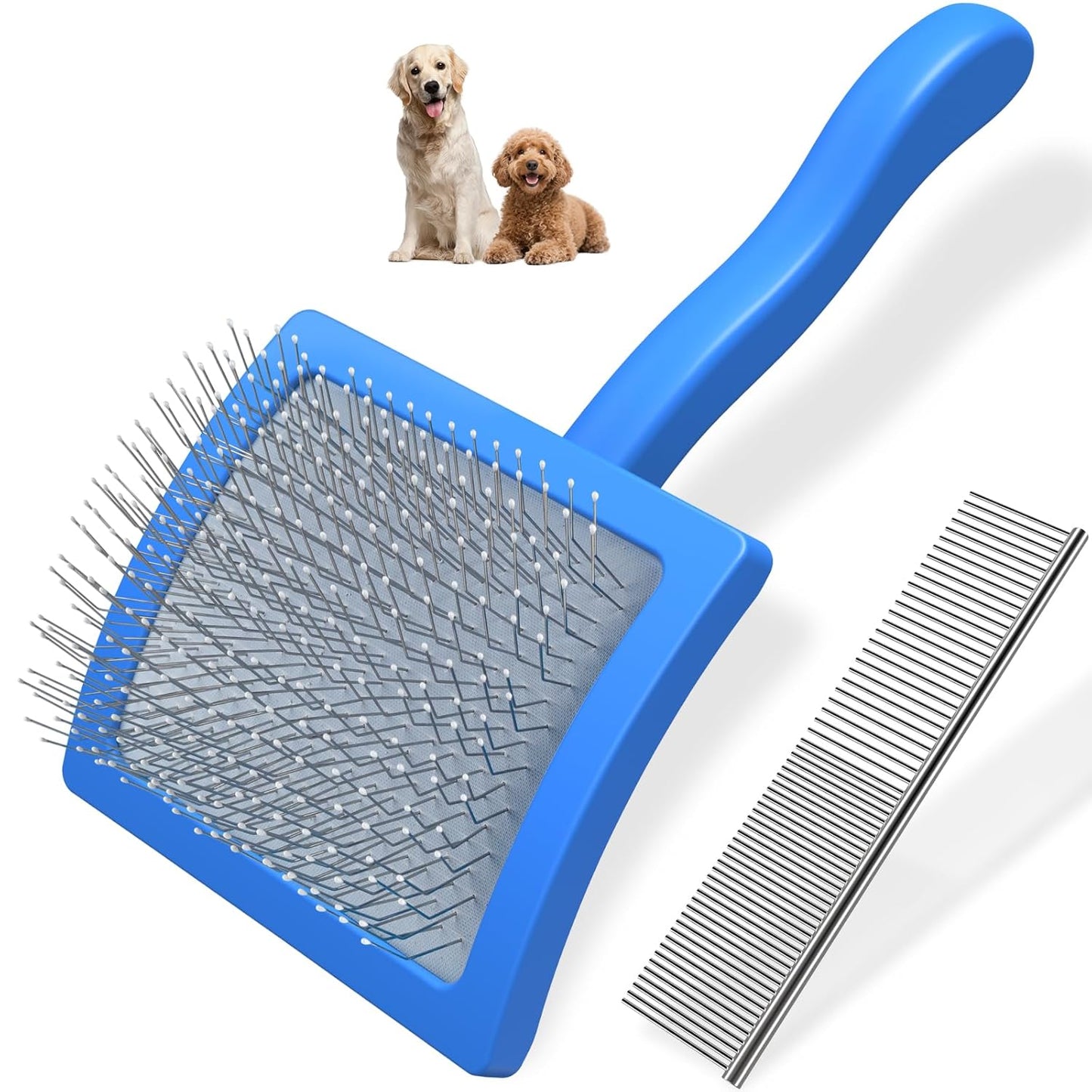 2PCS Slicker Brush for Dogs & Pet Comb,Professional Dog Grooming Brush (Goldendoodles,Poodles,Labradoodles) with Extra Long Pins to Effectively Remove Tangles, Knots and Mats (Orange, Large)