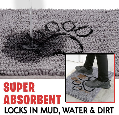 MUDGUARD MAT™ Dog Door Mat with Paw Design for Muddy Paws, Super Absorbent Microfiber, Non-Slip Indoor Mat, Quick-Dry Chenille Rug for Pets & Entryway, Machine Washable, Grey 16" x 24"