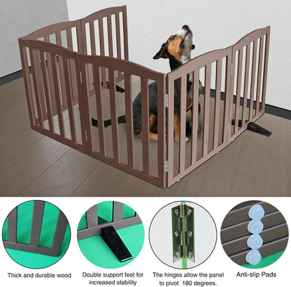 ZJSF Foldable Freestanding Indoor Dog Gate for House Wood White Long Pet Gates Dog Fence for Stairs Puppy Gates for Hallways,Pet Fence, Puppy Gate,Support Feet Included 24 "Height-3 Panels