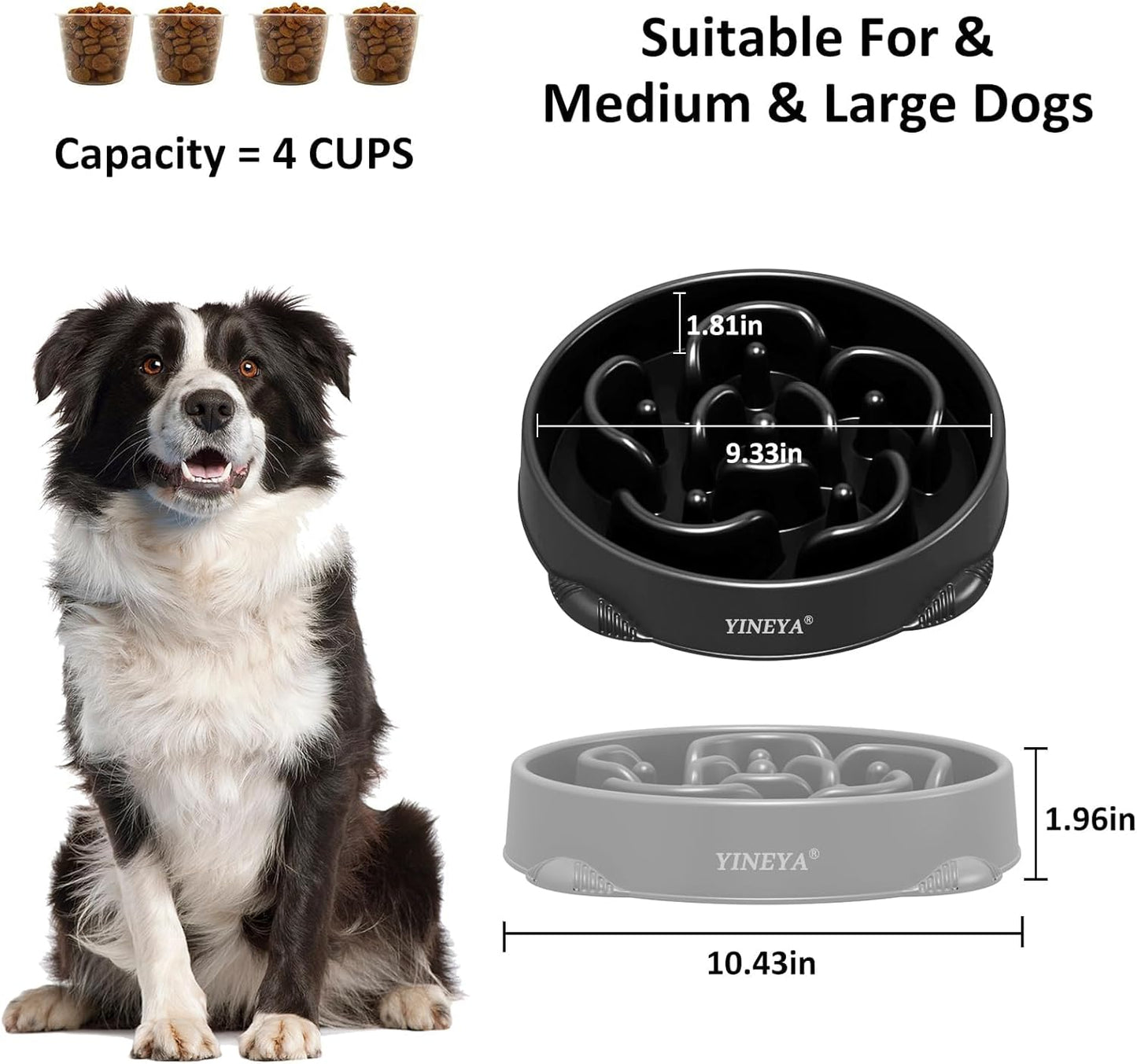 YINEYA Slow Feeder Dog Bowls, Pet Supplies that Slow Down Eating, Pet Food Bowls, Maze Dog Puzzle Feeder for Medium Breed