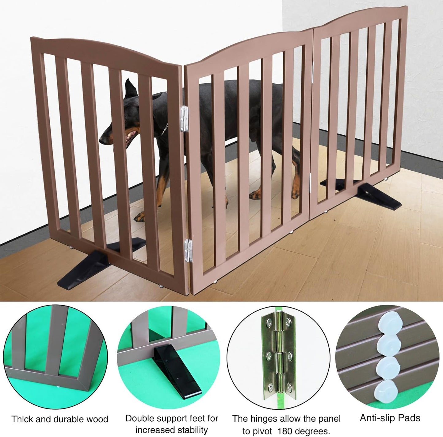 ZJSF Foldable Freestanding Indoor Dog Gate for House Wood White Long Pet Gates Dog Fence for Stairs Puppy Gates for Hallways,Pet Fence, Puppy Gate,Support Feet Included 24 "Height-3 Panels