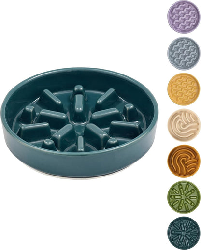 Ceramic Slow Feeder Dog Bowl, Maze Puzzle Non-Slip Silicone Base Stoneware Bowl for Small Medium Dogs, Heavy Duty Anti-Bloat Dog Food Bowl Dishwasher Safe – Apricot, Medium