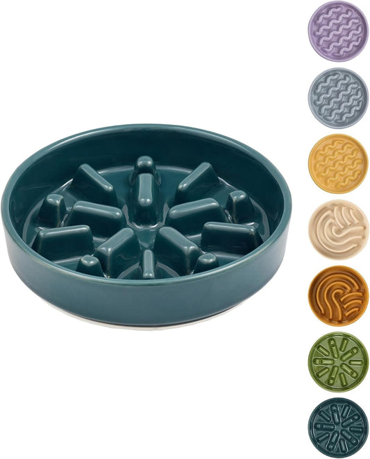 Ceramic Slow Feeder Dog Bowl, Maze Puzzle Non-Slip Silicone Base Stoneware Bowl for Small Medium Dogs, Heavy Duty Anti-Bloat Dog Food Bowl Dishwasher Safe – Apricot, Medium
