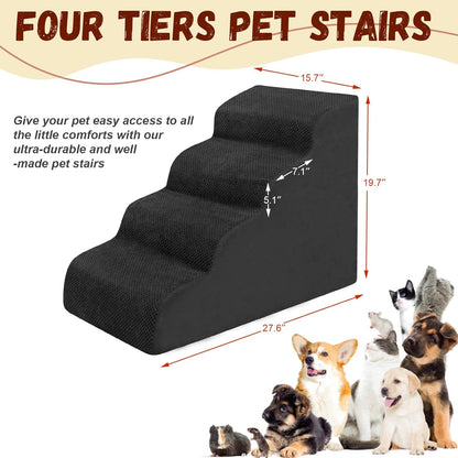 Dog Stairs for Small Dogs - High Density Foam Dog Ramp, Extra Wide Pet Steps with Non-Slip Bottom for High Beds, Couche and Sofa, Best for Pet Injured, Older Dogs Cats (Grey, 4 Steps)
