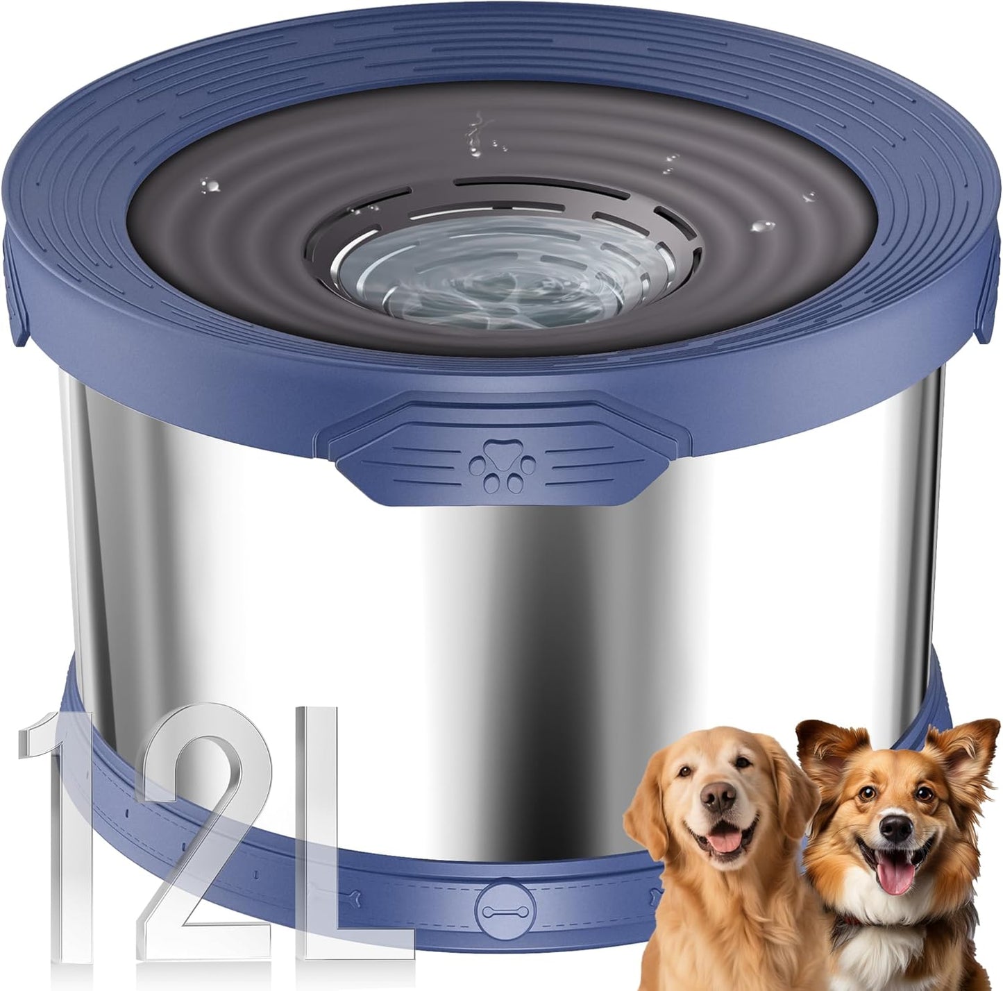 UPSKY Dog Water Bowl No Spill 10L Stainless Steel, 2.6 Gallon Large Capacity Spill-Proof Dog Bowls, Non-Slip Slow Drinking Anti-Splash Bowl for Large Messy Drinkers, No Mess Indoor/Outdoor Use, Gray