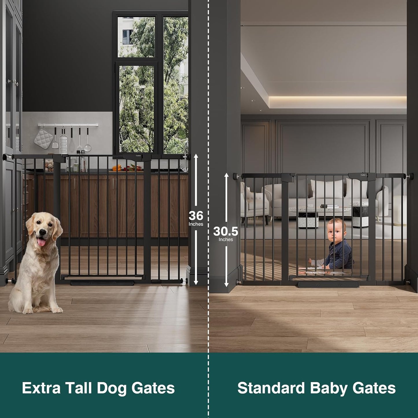 Cumbor 36.6-64" Extra Wide Baby Gate for Stairs, Dog Gates for Doorways, Auto-Close Pet Gate Indoor, Pressure Mounted Walk Through Safety Child Gate for Kids Toddler, Tall Pet Puppy Fence Gate, Brown