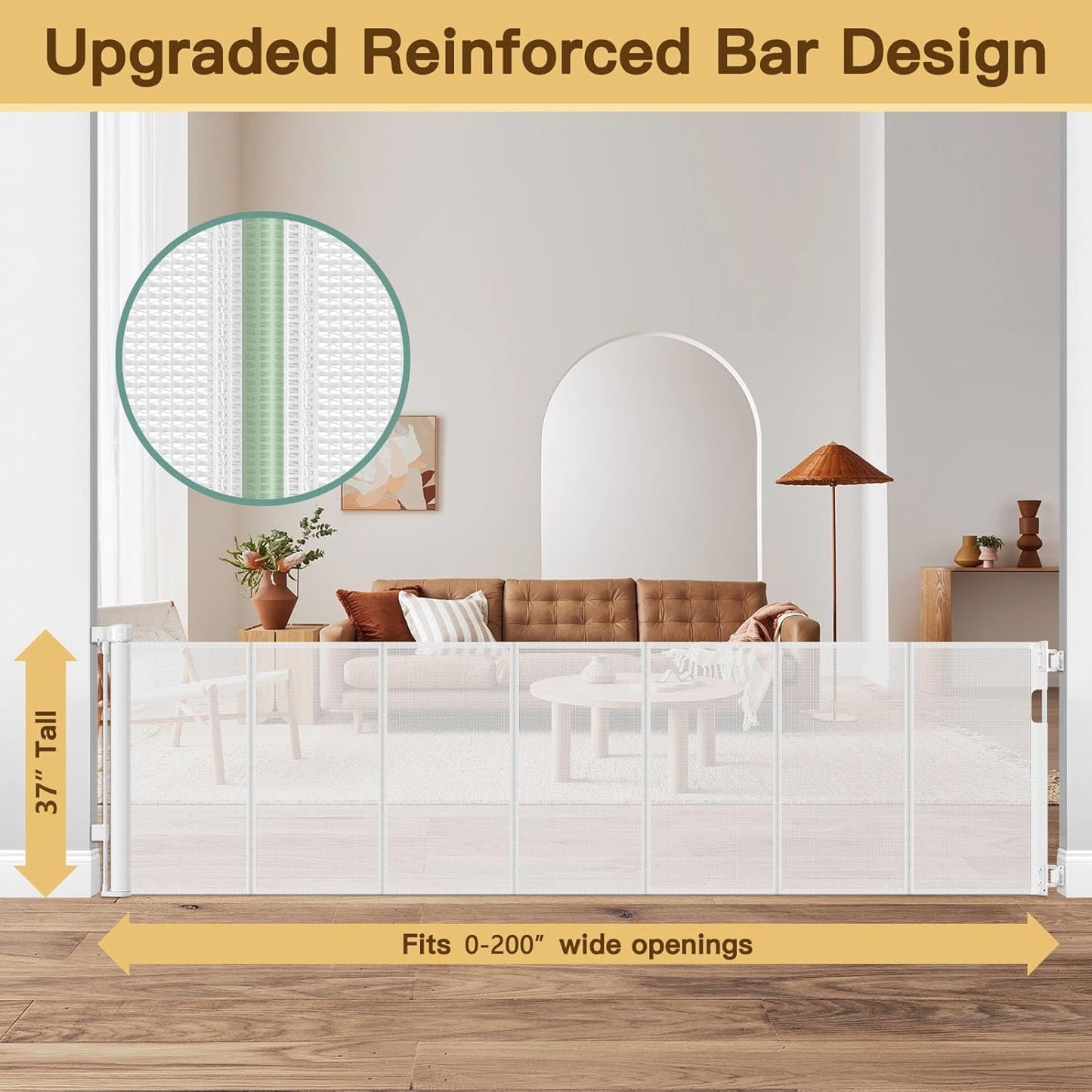 Reinforced 80 Inch Retractable Baby Gate Extra Wide Baby Gate for Wide Openings, Indoor/Outdoor Retractable Dog Gate for Doorway, Mesh Dog Gate Indoor Prevent Babies/Pets from Crawling Under, Black