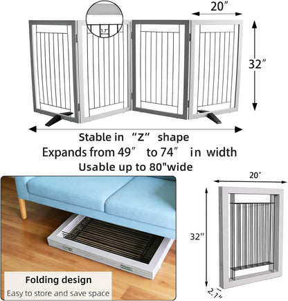 ZJSF Freestanding Dog Gate Indoor, Foldable Dog Fence for Doorways,Hallways or Stairs, Sturdy Wood Extra Wide Pet Gate with Support Feet,Black,24 "Height-3 Panels