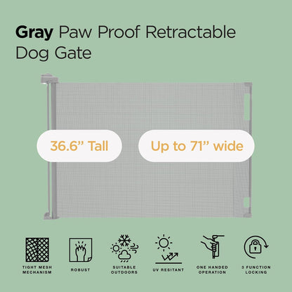Hakuna Pets Indoor/Outdoor Paw Proof Retractable Dog Gate, 36.6" Tall Extends to 71" Wide, Black