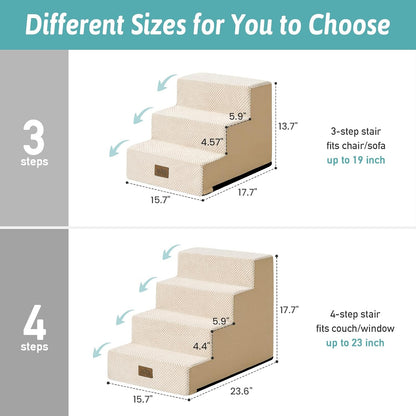 COZY KISS Dog Stairs for Small Dogs, 4 Tier Wider Pet Stairs for Couch and Beds, 17.7" H Non-Slip Dog Steps for Old Cats, Puppy, Small Medium Dogs, 17.7x23.6x17.7 inch, Beige