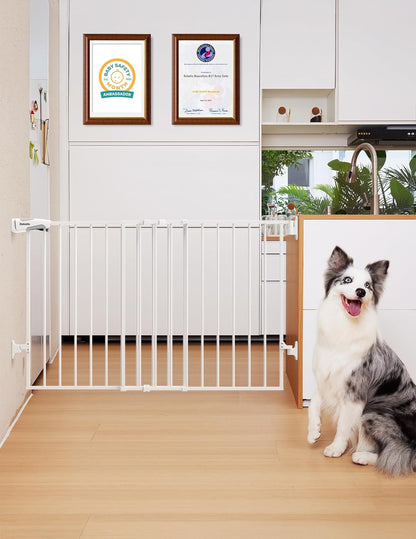 Babelio Baby Gate for Stairs, Kitchen & Doorways, 26-43" W 28" H No Bottom Bar| Easy Installation| One-Handed Operation| Auto-Close| Hardware Mount (Drill Needed) Safety Dog/Pet Gate Indoor (White)