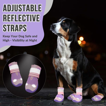 SlowTon Dog Shoes for Large Small Medium Dogs - Breathable Dog Boots for Summer Hot Pavement, Paw Protector for Outdoor Walking Winter Snow, Anti-Slip Rubber Dog Booties for Hardwood Floor (Green, 6)