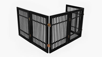Urnporium Freestanding Wooden Dog Gate for Doorways – Foldable Acacia Wood Pet Gate, No Drill Portable Indoor/Outdoor Puppy Fence Barrier (White Pet Gate, 3 Panel 24" Tall)