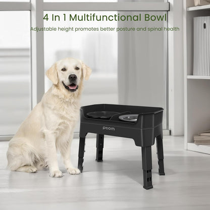 KPWACD 3-in-1 Elevated Dog Bowls Mess Proof Raised Slow Feeder Dog Bowls, 4 Height Adjustable Stand Licking Plate with 2 56oz Stainless Steel Doggy Food Dish for Small Medium Large Pets
