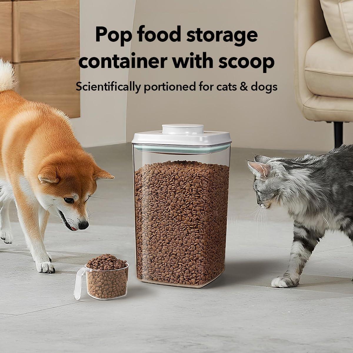 Dog-Cat Food Storage Container 45 lb/48 Qt, Large Stainless Steel Pet Food Bin with Airtight Lid & Scoop Included, Durable 304 Metal Storage for Dogs & Cats