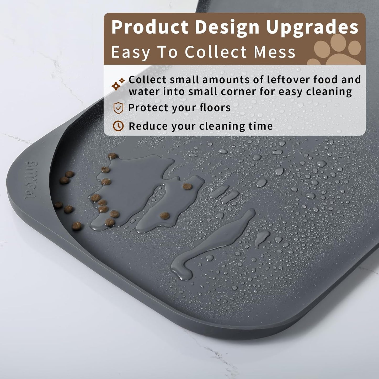 Smilool Silicone Pet Food Mat with Raised Edge for Food and Water Bowl, Dog Feeding Mats, Cat Food Trays for Floor Waterproof, Rubber Tray for Dogs and Cats, 19 x 12 x 0.7 Dark Brown