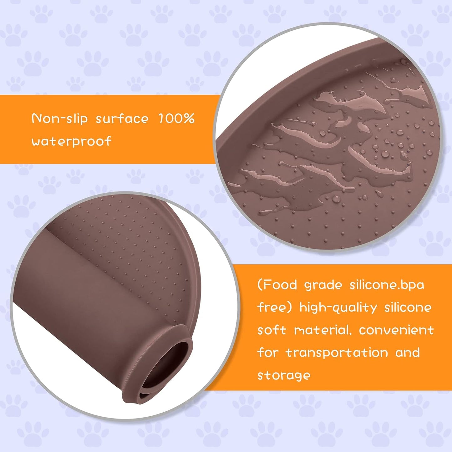 100% Waterproof 0.5" Raised Edge BPA Free Silicone Dog Food Mat, Pet Cat Feeding Mats Contain Spills Protects Floors, Placemats for Cats and Dogs Water Bowl Dishwasher. (Small, Gray)