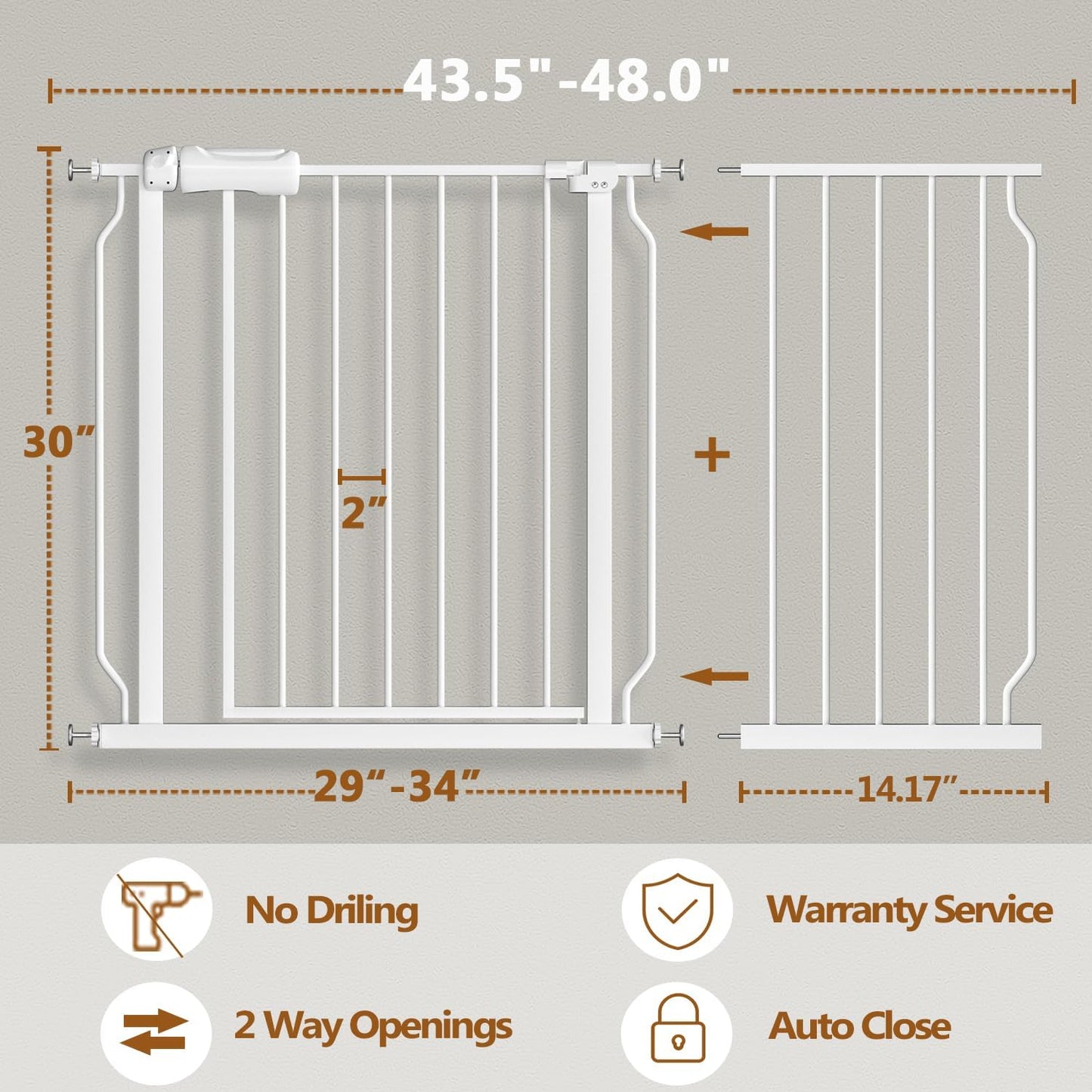 Fairy Baby Extra Wide Baby Gate for Dogs Pressure Monuted Safety Gate for Living Room, Fits 62 Inch to 67 Inch with No Drill Auto Close Dog Gate for Doorways, White