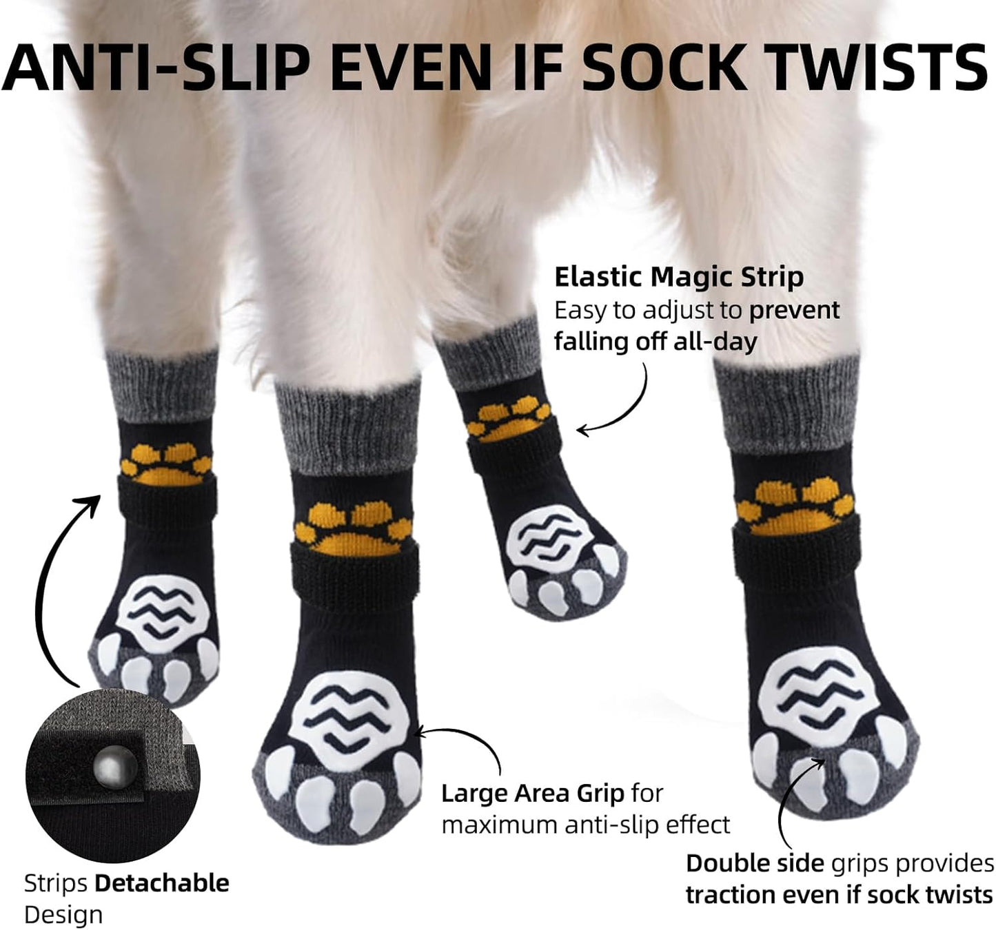 PUPTECK Anti Slip Dog Socks with Double Grippers for Hardwood Floors, Shoes for Hot/Cold Pavement, Boots & Paws Protectors to Prevent Licking, Traction Booties for Senior Small Large Dogs