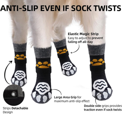PUPTECK Anti Slip Dog Socks with Double Grippers for Hardwood Floors, Shoes for Hot/Cold Pavement, Boots & Paws Protectors to Prevent Licking, Traction Booties for Senior Small Large Dogs